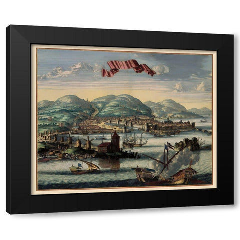 Chios Panoramic Greece - Jansson 1657 Black Modern Wood Framed Art Print with Double Matting by Jansson