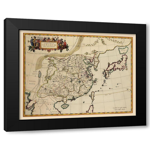 Asia China Korea Japan - Blaeu 1655 Black Modern Wood Framed Art Print by Blaeu