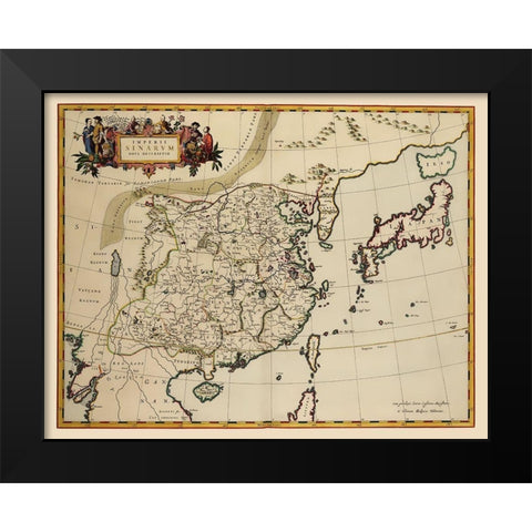 Asia China Korea Japan - Blaeu 1655 Black Modern Wood Framed Art Print by Blaeu