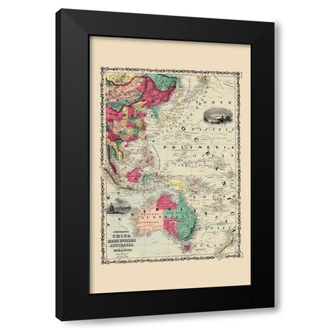 East Indies China Australia Oceanica - Johnson Black Modern Wood Framed Art Print by Johnson