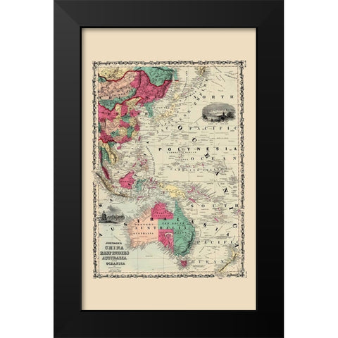East Indies China Australia Oceanica - Johnson Black Modern Wood Framed Art Print by Johnson