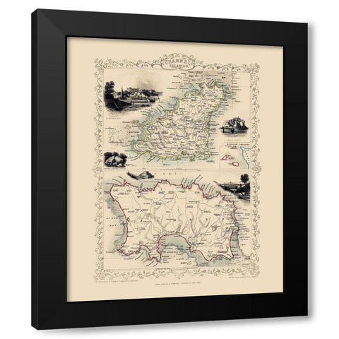 Channel Islands Great Britain - Tallis 1851 Black Modern Wood Framed Art Print by Tallis