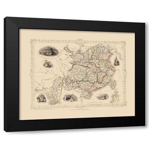 Asia China Burma - Tallis 1851 Black Modern Wood Framed Art Print with Double Matting by Tallis