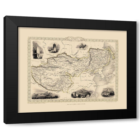 Asia China Tibet Mongolia - Tallis 1851 Black Modern Wood Framed Art Print with Double Matting by Tallis