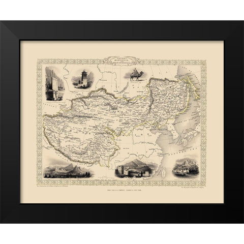 Asia China Tibet Mongolia - Tallis 1851 Black Modern Wood Framed Art Print by Tallis