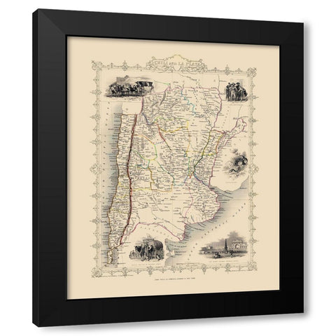 South America La Plata Uruguay - Tallis 1851 Black Modern Wood Framed Art Print by Tallis