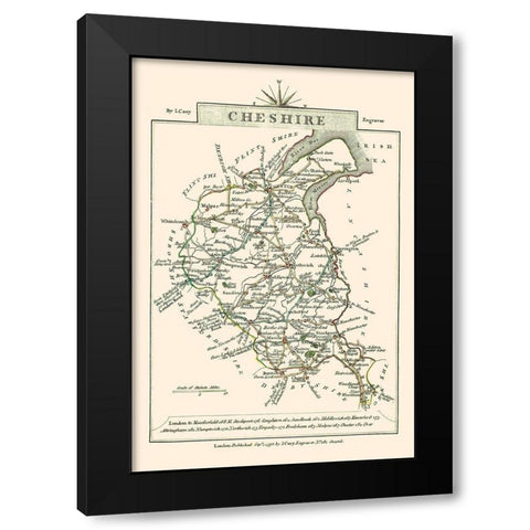 Cheshire County England - Cary 1792 Black Modern Wood Framed Art Print by Cary
