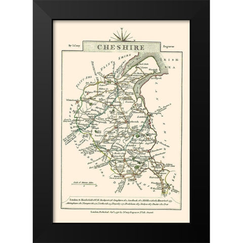 Cheshire County England - Cary 1792 Black Modern Wood Framed Art Print by Cary