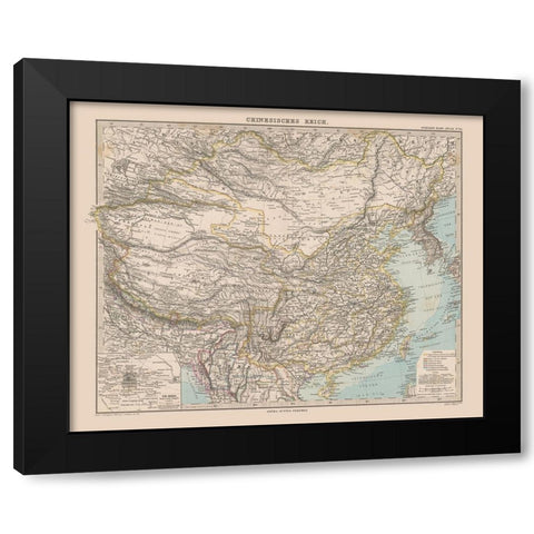 China - Stieler 1885 Black Modern Wood Framed Art Print by Stieler