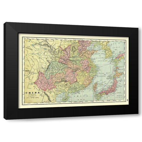 Standard World Atlas China - Cram 1901 Black Modern Wood Framed Art Print by Cram