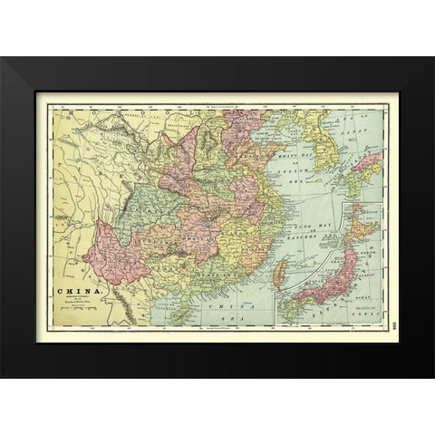 Standard World Atlas China - Cram 1901 Black Modern Wood Framed Art Print by Cram