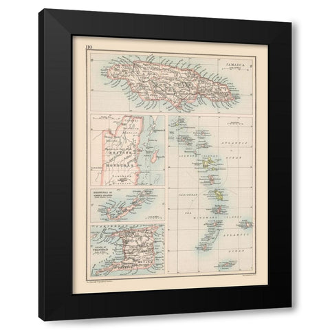 Caribbean Islands - Bartholomew 1892 Black Modern Wood Framed Art Print by Bartholomew