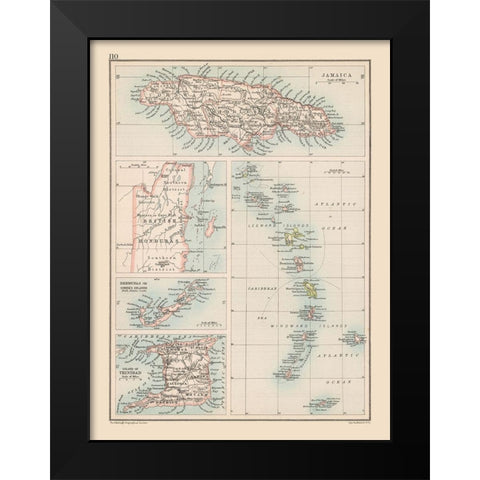 Caribbean Islands - Bartholomew 1892 Black Modern Wood Framed Art Print by Bartholomew