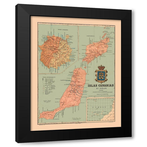 Canary Islands 1902 Africa Spain - Martine 1904 Black Modern Wood Framed Art Print with Double Matting by Martine