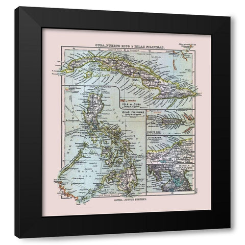 Cuba Puerto Rico Philippines - Perthes 1921 Black Modern Wood Framed Art Print by Perthes