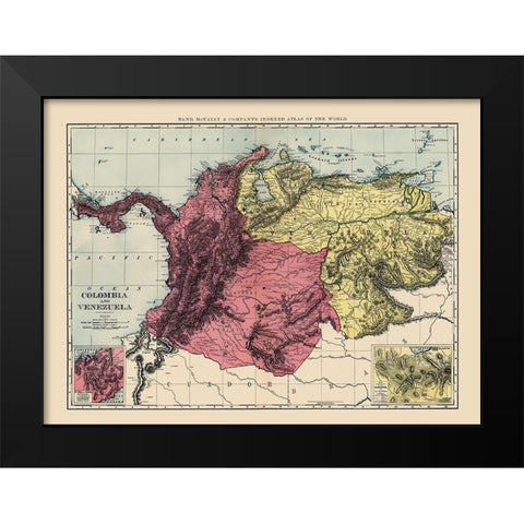 South America Colombia Venezuela Black Modern Wood Framed Art Print by Rand McNally
