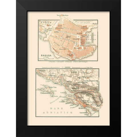 Ragusa Croatia Europe - Baedeker 1910 Black Modern Wood Framed Art Print by Baedeker