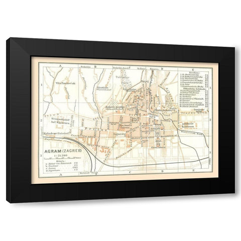 Zagreb Croatia Europe - Baedeker 1896 Black Modern Wood Framed Art Print by Baedeker