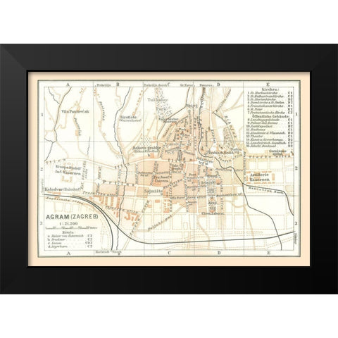 Zagreb Croatia Europe - Baedeker 1896 Black Modern Wood Framed Art Print by Baedeker