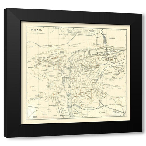 Prague Czech Republic Europe - Baedeker 1896 Black Modern Wood Framed Art Print with Double Matting by Baedeker