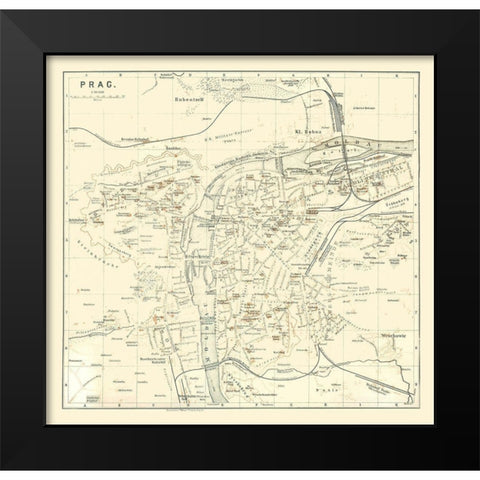 Prague Czech Republic Europe - Baedeker 1896 Black Modern Wood Framed Art Print by Baedeker