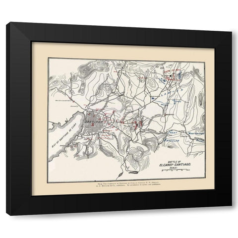 El Carney-Santiago Battle Map 1 of 3 1907 Black Modern Wood Framed Art Print by McClurg