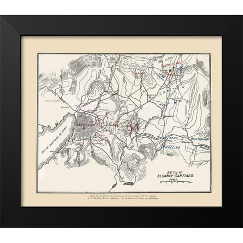 El Carney-Santiago Battle Map 1 of 3 1907 Black Modern Wood Framed Art Print by McClurg
