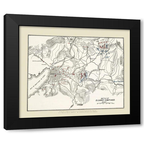 El Carney-Santiago Battle Map 2 of 3 1907 Black Modern Wood Framed Art Print with Double Matting by McClurg