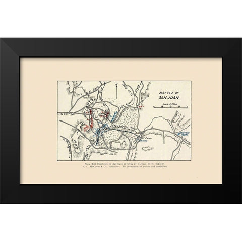 San Juan Battle Map 1 of 2 1907 Black Modern Wood Framed Art Print by McClurg