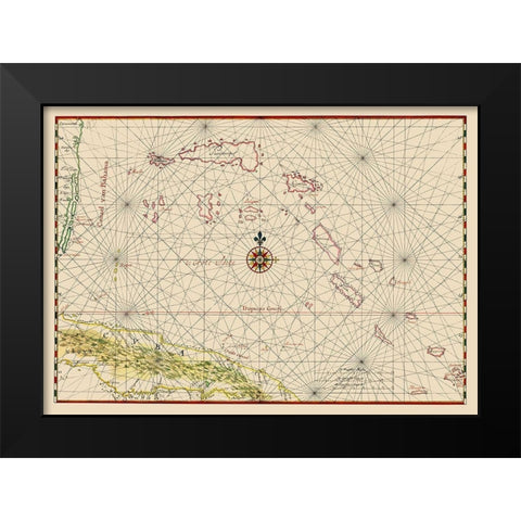 Cuba Bahamas - Vinckeboons 1650 Black Modern Wood Framed Art Print by Vinckeboons