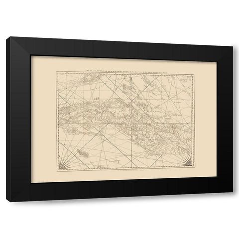 Surrounding Nautical Chart Caribbean Cuba Black Modern Wood Framed Art Print with Double Matting by Jefferys