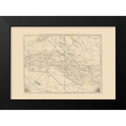 Surrounding Nautical Chart Caribbean Cuba Black Modern Wood Framed Art Print by Jefferys