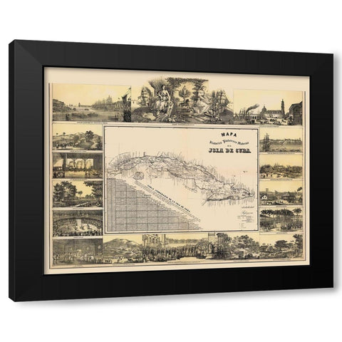 Caribbean Cuba - May 1853 Black Modern Wood Framed Art Print with Double Matting by May