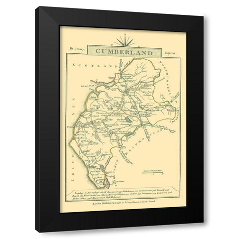 Cumberland County England - Cary 1792 Black Modern Wood Framed Art Print by Cary