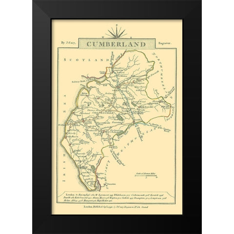 Cumberland County England - Cary 1792 Black Modern Wood Framed Art Print by Cary