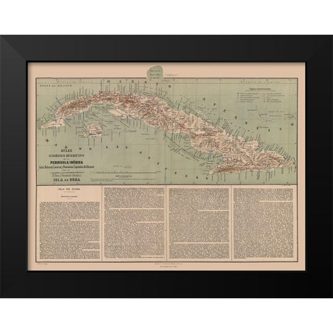 Central America Cuba Spanish Oversees Possession Black Modern Wood Framed Art Print by Valverde