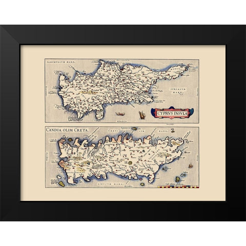 Mediterranean Cyprus Crete - Ortelius 1573 Black Modern Wood Framed Art Print by Ortelius