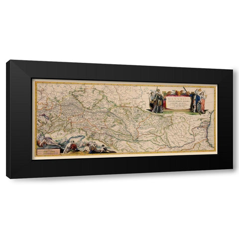 Danube River Course Germany Europe - Blaeu 1681 Black Modern Wood Framed Art Print by Blaeu