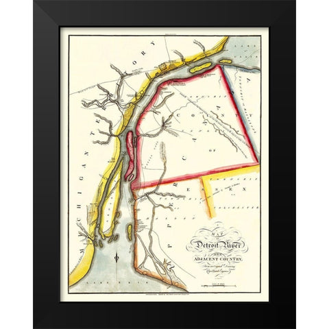 North America Detroit River Adjacent Areas Black Modern Wood Framed Art Print by Melish