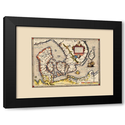 Scandinavia Denmark - Ortelius 1570 Black Modern Wood Framed Art Print with Double Matting by Ortelius