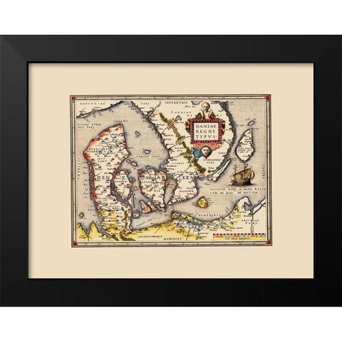 Scandinavia Denmark - Ortelius 1570 Black Modern Wood Framed Art Print by Ortelius