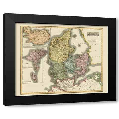 Scandinavia Denmark - Thomson 1817 Black Modern Wood Framed Art Print with Double Matting by Thomson