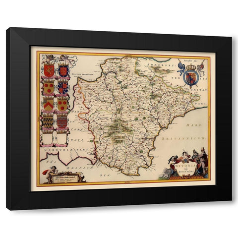 Devon County England - Blaeu 1646 Black Modern Wood Framed Art Print by Blaeu