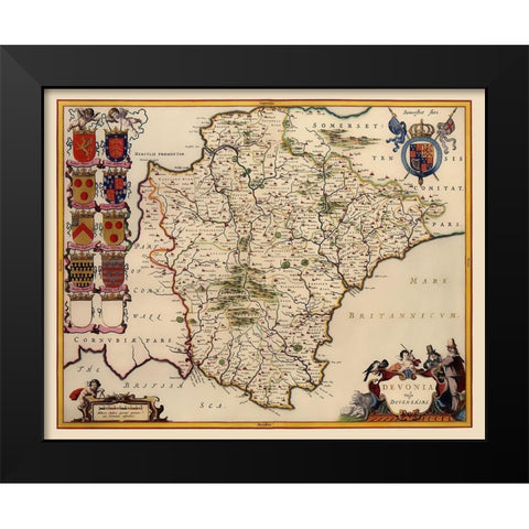 Devon County England - Blaeu 1646 Black Modern Wood Framed Art Print by Blaeu