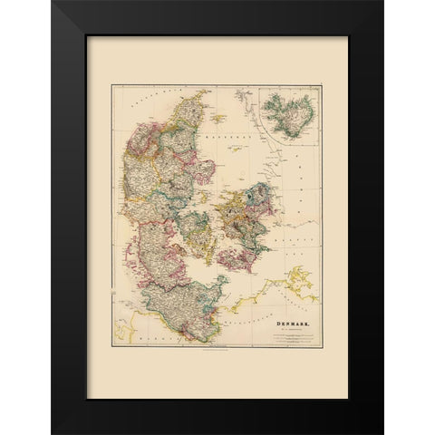 Scandinavia Denmark - Arrowsmith 1844 Black Modern Wood Framed Art Print by Arrowsmith