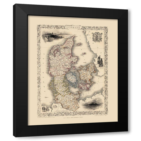 Scandinavia Denmark - Tallis 1851 Black Modern Wood Framed Art Print by Tallis