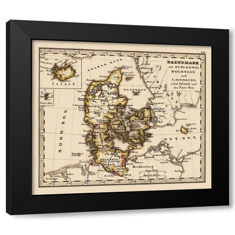 Scandinavia Denmark Iceland - Stieler 1852 Black Modern Wood Framed Art Print by Stieler