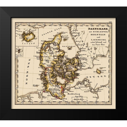 Scandinavia Denmark Iceland - Stieler 1852 Black Modern Wood Framed Art Print by Stieler