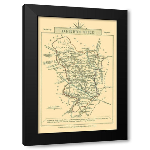 Derbyshire County England - Cary 1792 Black Modern Wood Framed Art Print with Double Matting by Cary