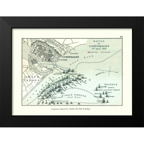 Battle of Copenhagen 1801 Denmark - Gardiner 1902 Black Modern Wood Framed Art Print by Gardiner